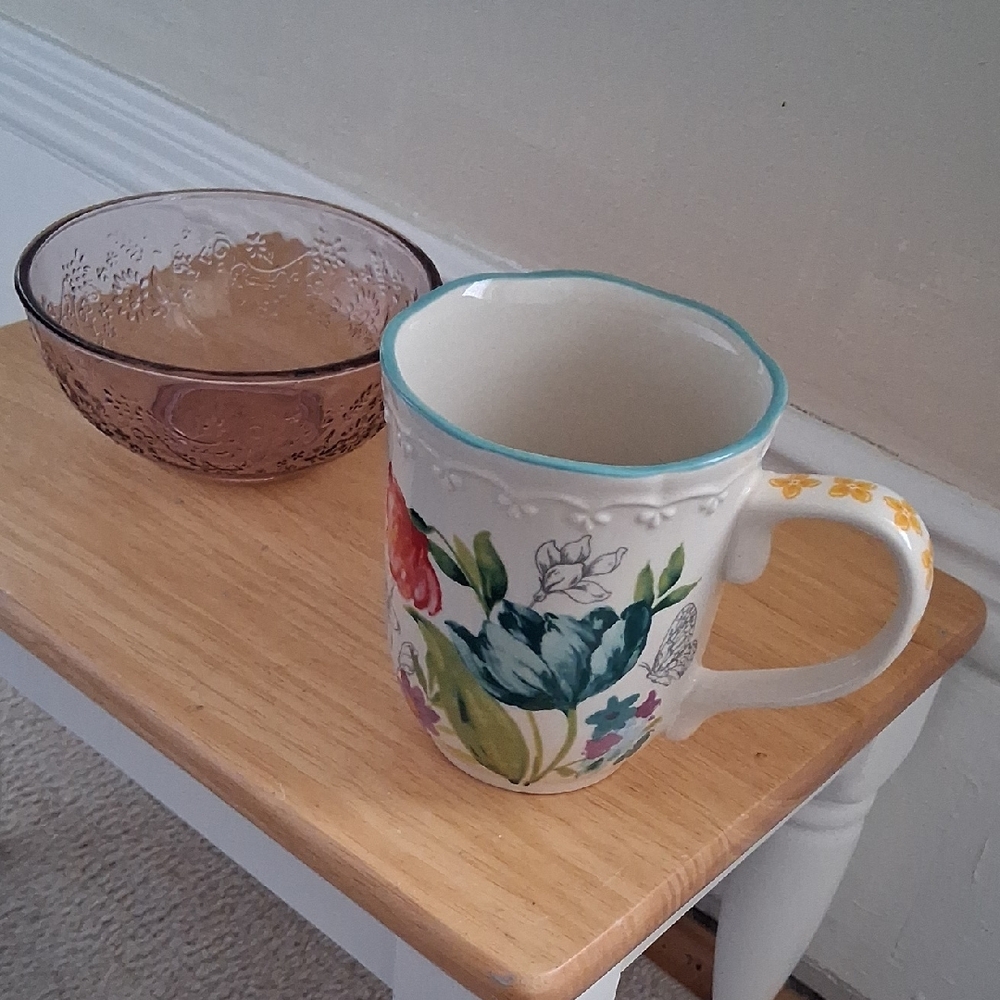 The Pioneer Woman Floral Mug with Purple Glass Bowl